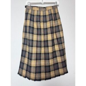 Vtg Tartan Wool Kilt Skirt Women's‎ US 10  Brown Plaid Made In United Kingdom
